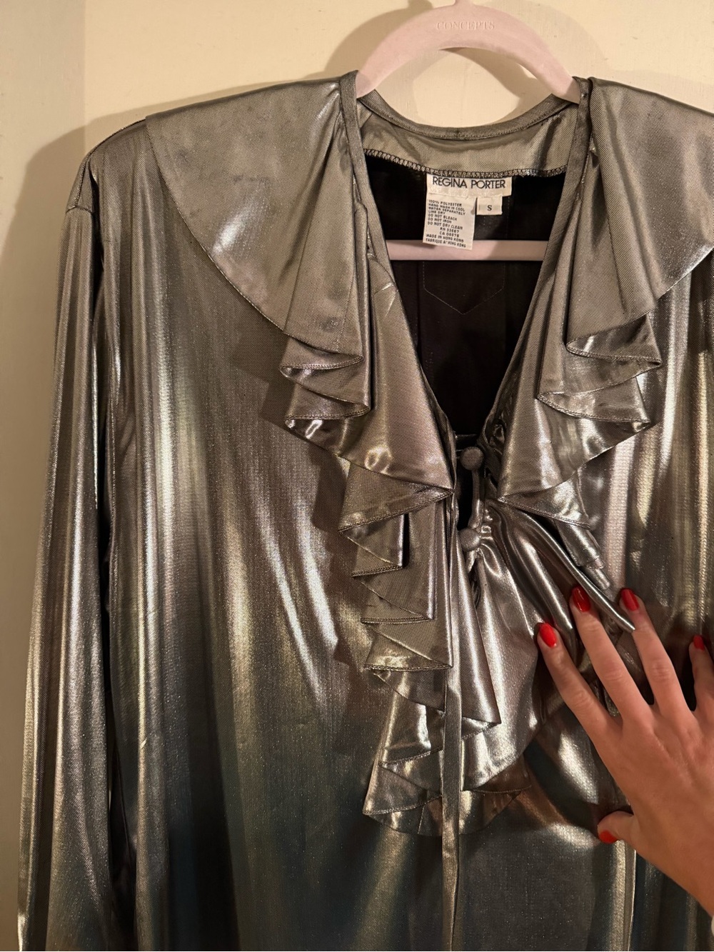 Metallic Silver Ruffle Front Mini Dress - Picture 5 of 7